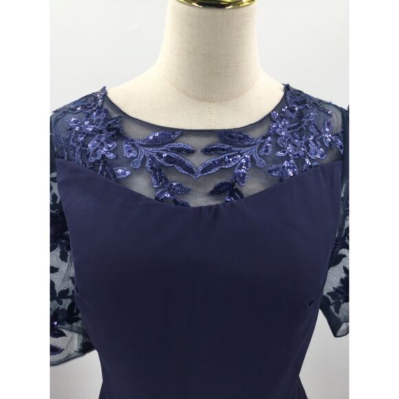 FORMAL XL 1X plus blue mother of bride gala lace sleeves knee dress NEW B112 - Picture 3 of 8